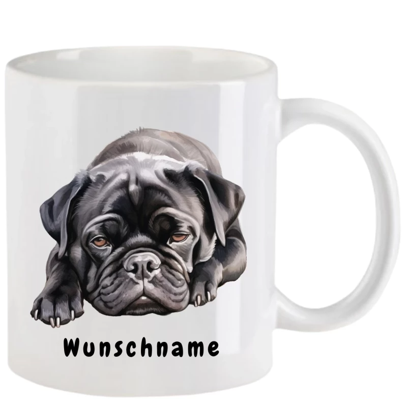 Tasse mit Mops schwarz aquarell