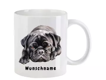 Tasse mit Mops schwarz aquarell