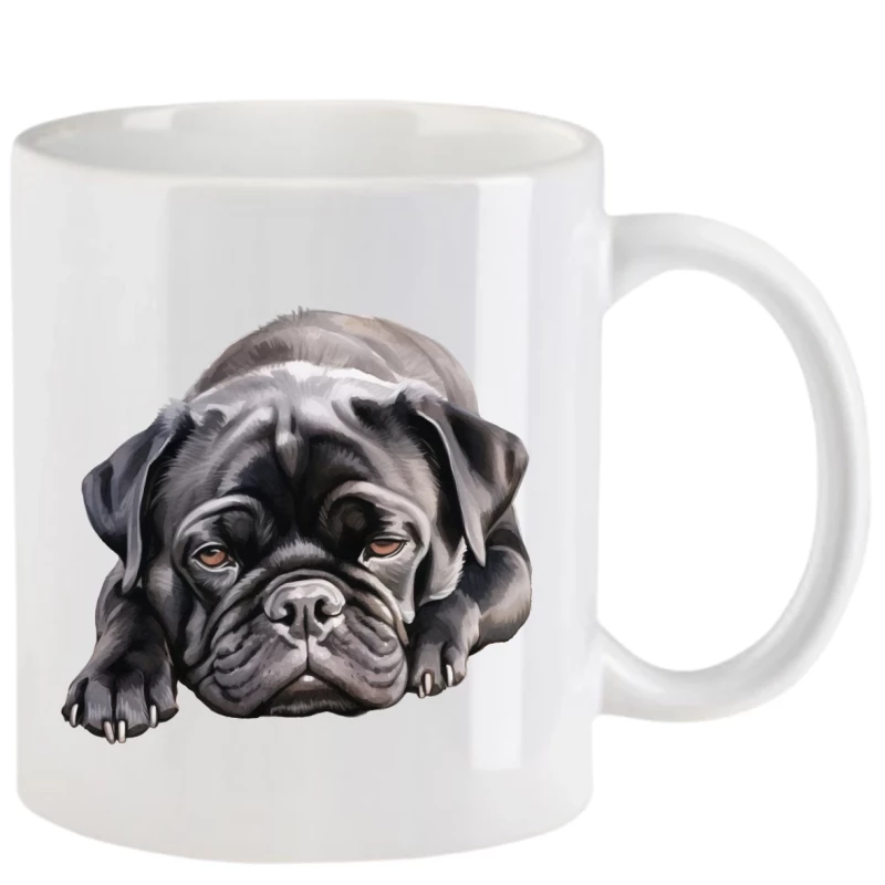 Tasse mit Mops schwarz aquarell