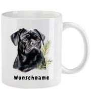 Tasse mit Mops schwarz aquarell