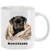 Tasse mit Mops schwarz aquarell