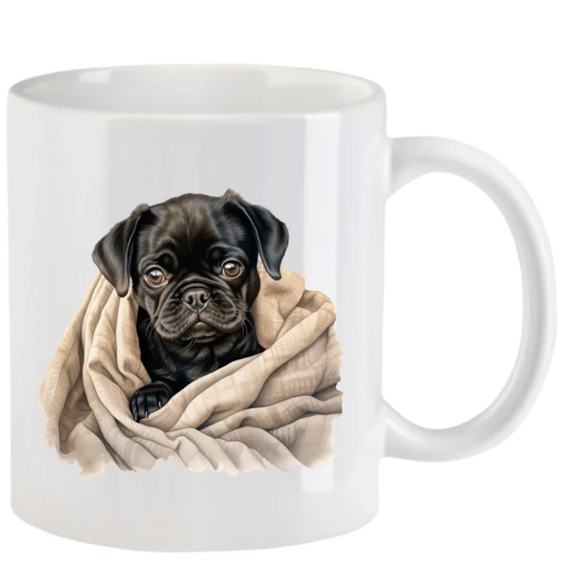 Tasse mit Mops schwarz aquarell