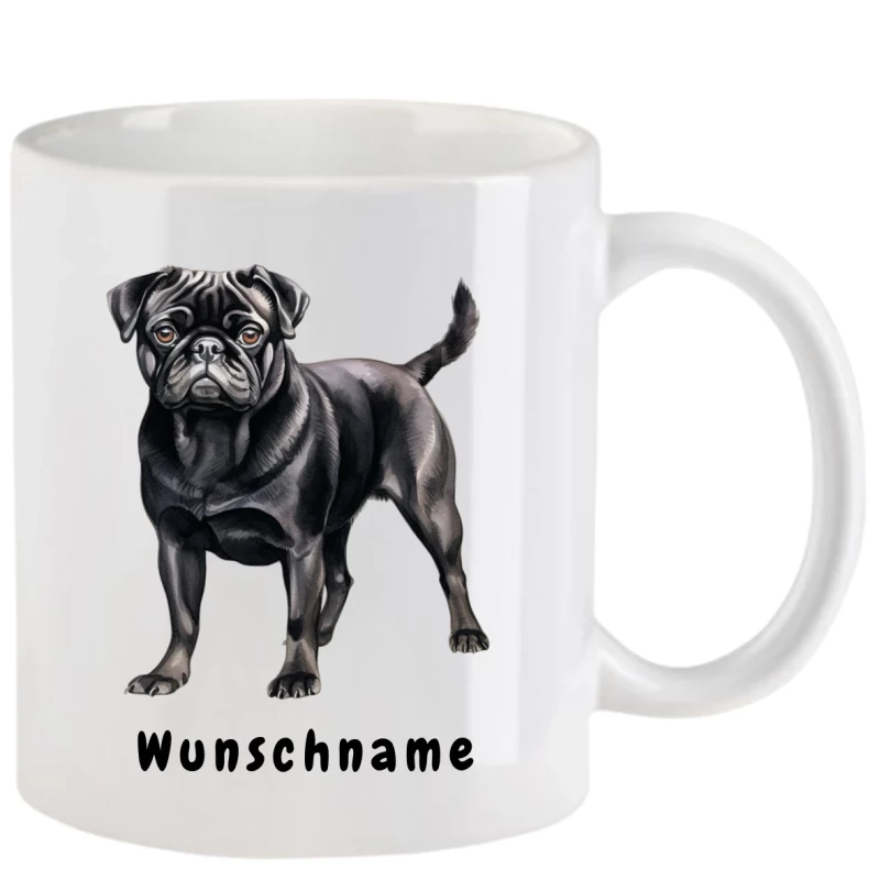 Tasse mit Mops schwarz aquarell