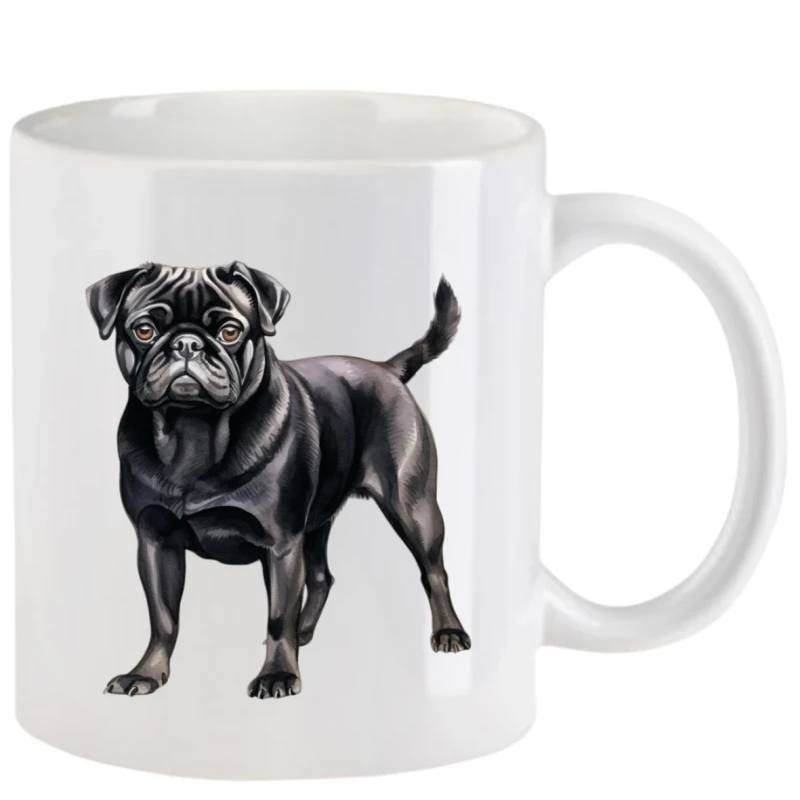 Tasse mit Mops schwarz aquarell