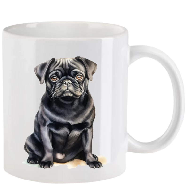 Tasse mit Mops schwarz aquarell