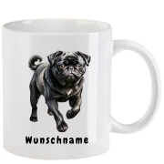 Tasse mit Mops schwarz aquarell