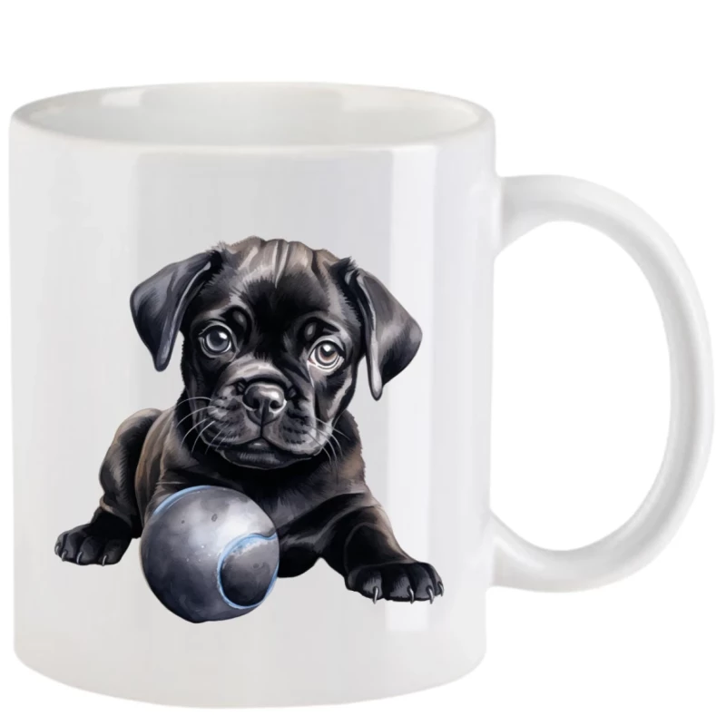 Tasse mit Mops schwarz aquarell