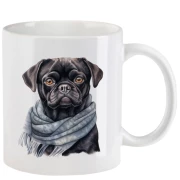 Tasse mit Mops schwarz aquarell