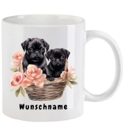 Tasse mit Mops schwarz aquarell