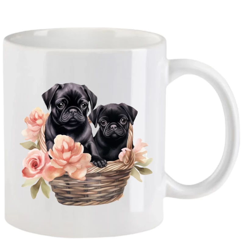 Tasse mit Mops schwarz aquarell