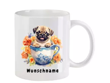 Tasse mit Mops aquarell Teil 2