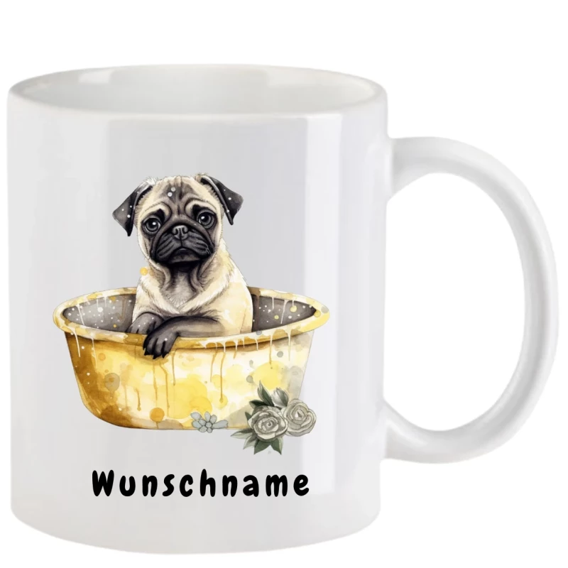 Tasse mit Mops aquarell Teil 2