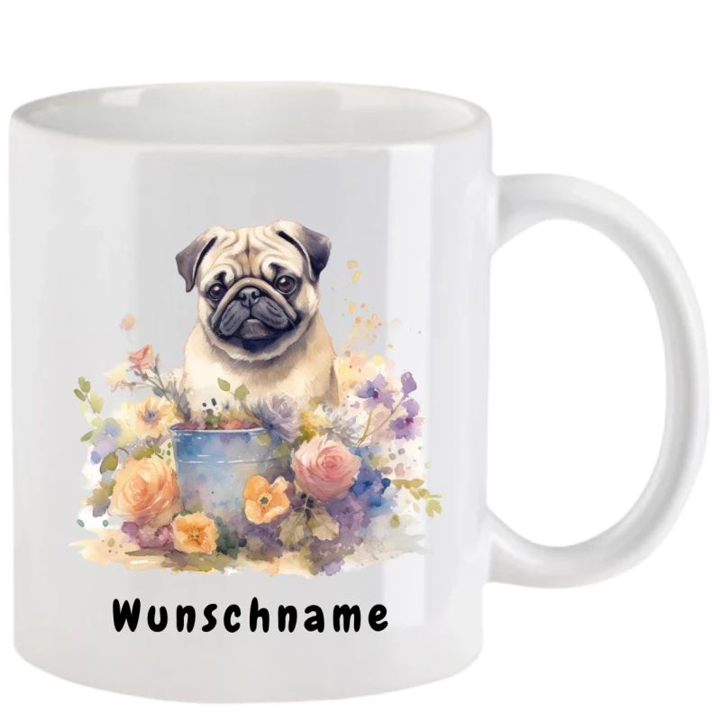 Tasse mit Mops aquarell Teil 3