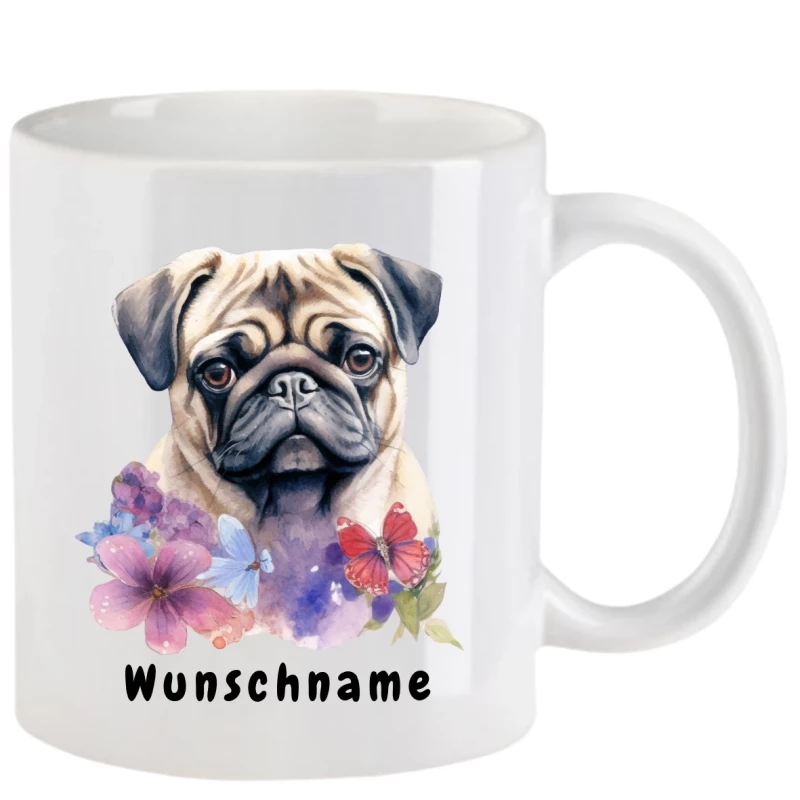 Tasse mit Mops aquarell Teil 3