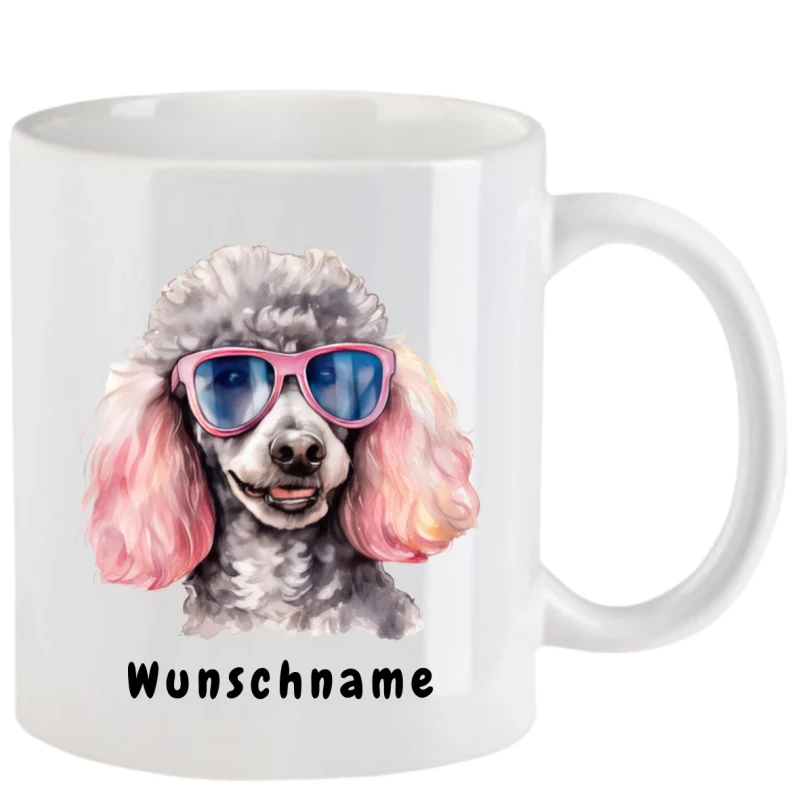 Tasse mit Pudel mit Brille aquarell