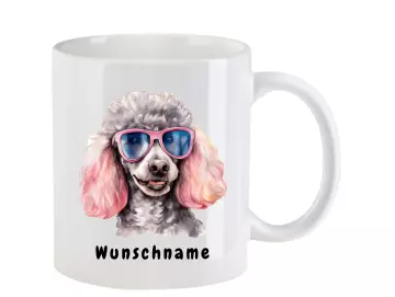 Tasse mit Pudel mit Brille aquarell