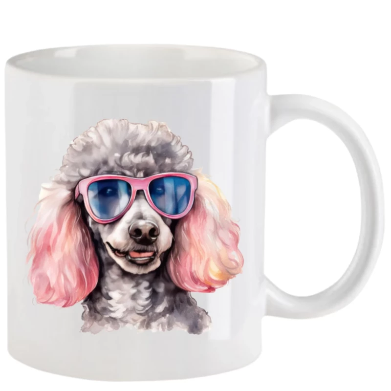 Tasse mit Pudel mit Brille aquarell