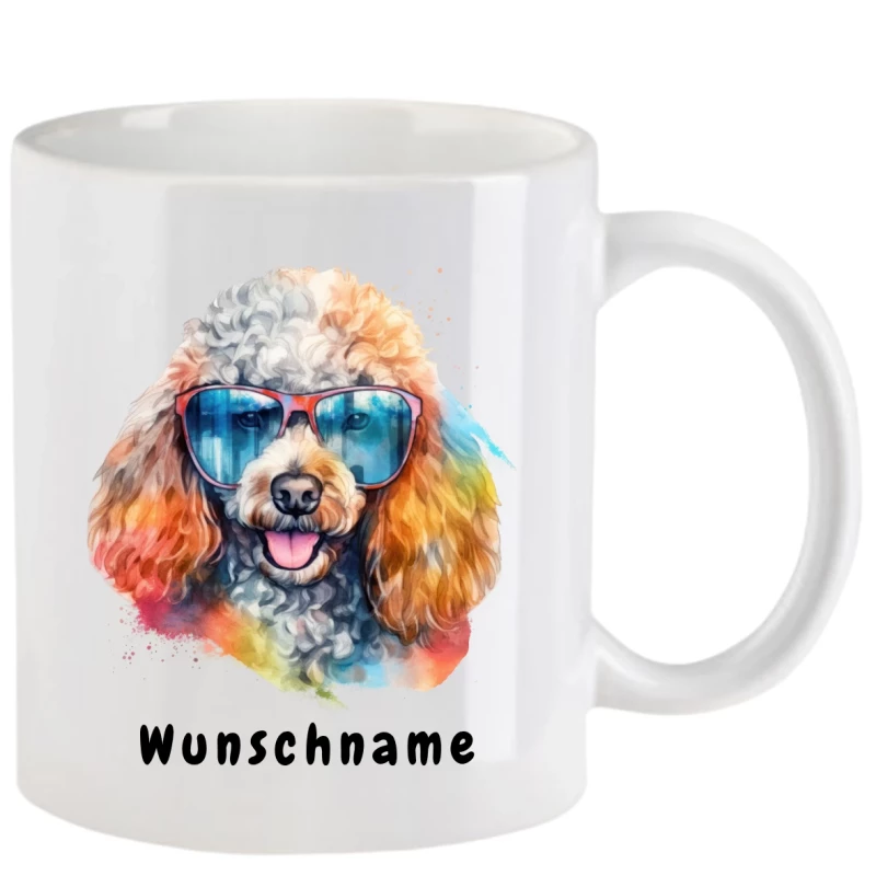 Tasse mit Pudel mit Brille aquarell