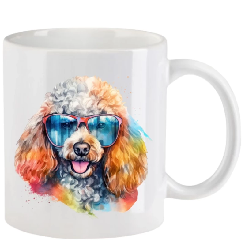 Tasse mit Pudel mit Brille aquarell