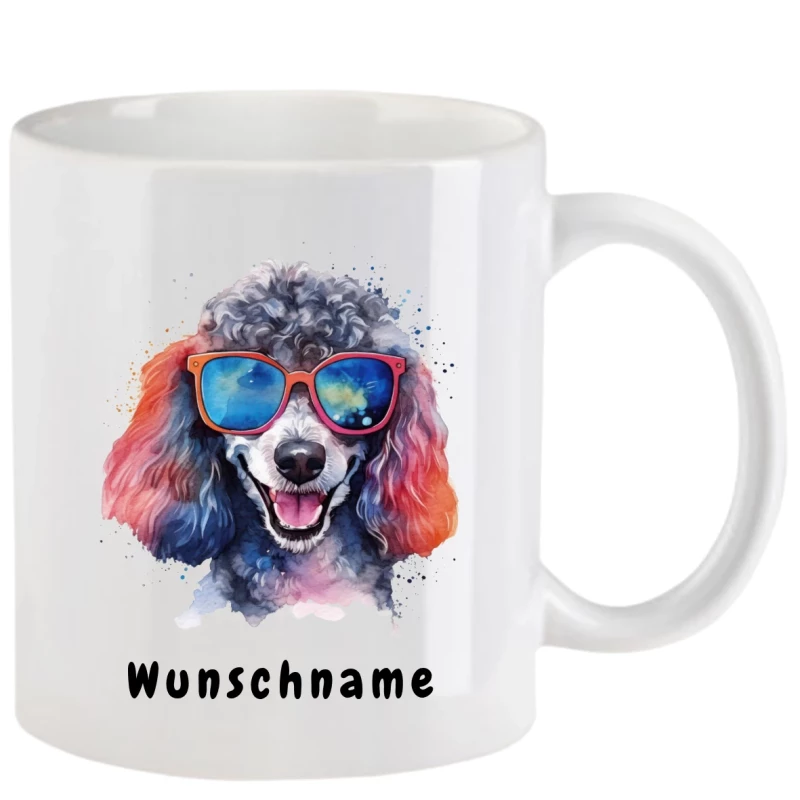 Tasse mit Pudel mit Brille aquarell