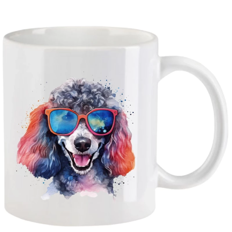 Tasse mit Pudel mit Brille aquarell