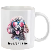 Tasse mit Pudel mit Brille aquarell