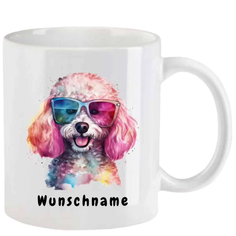 Tasse mit Pudel mit Brille aquarell