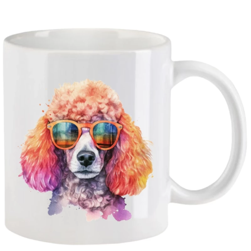 Tasse mit Pudel mit Brille aquarell