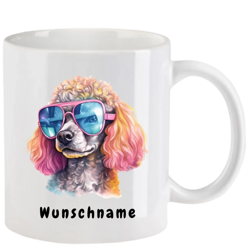 Tasse mit Pudel mit Brille aquarell