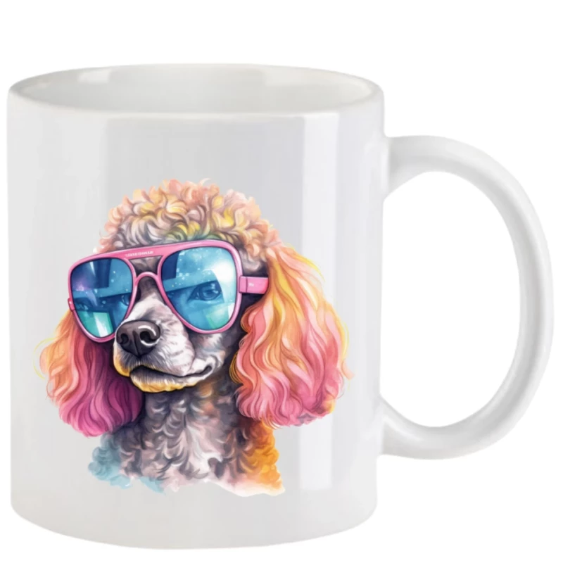 Tasse mit Pudel mit Brille aquarell