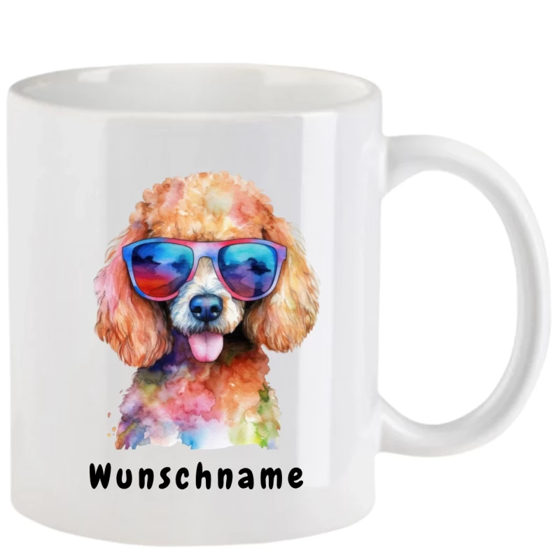 Tasse mit Pudel mit Brille aquarell