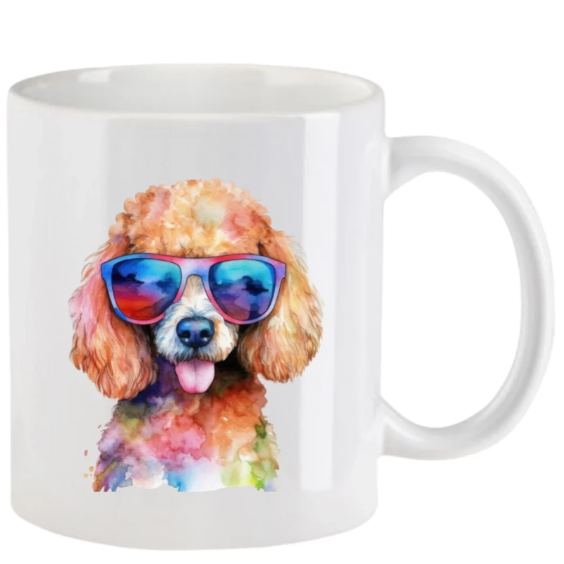 Tasse mit Pudel mit Brille aquarell