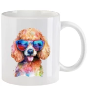 Tasse mit Pudel mit Brille aquarell