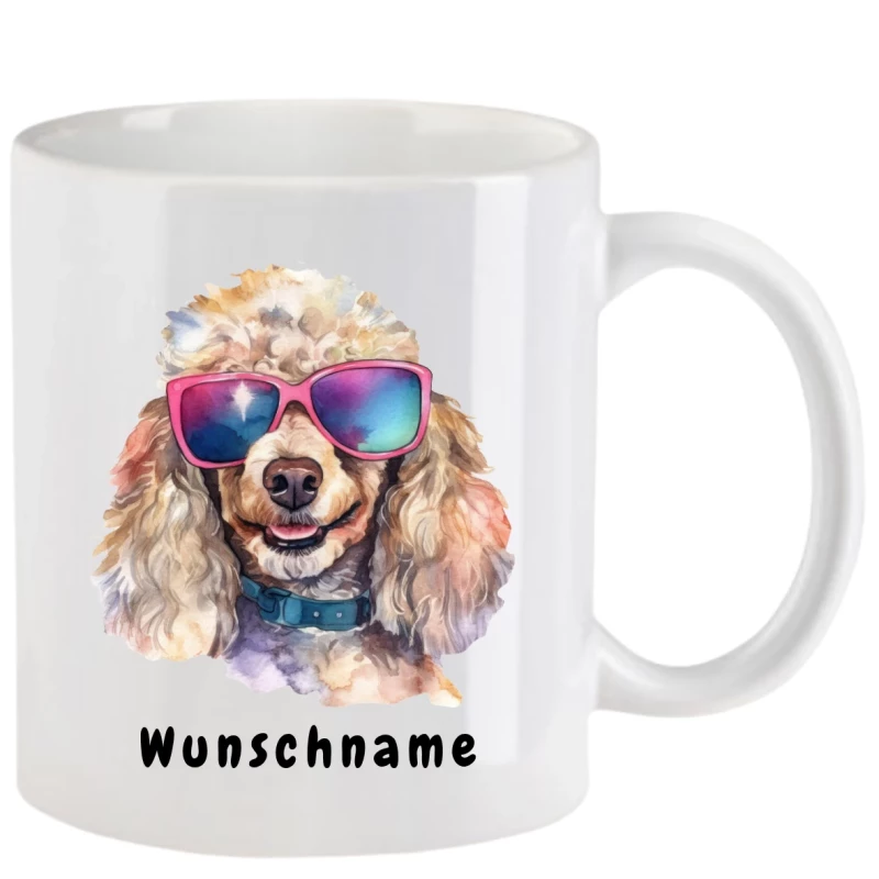 Tasse mit Pudel mit Brille aquarell