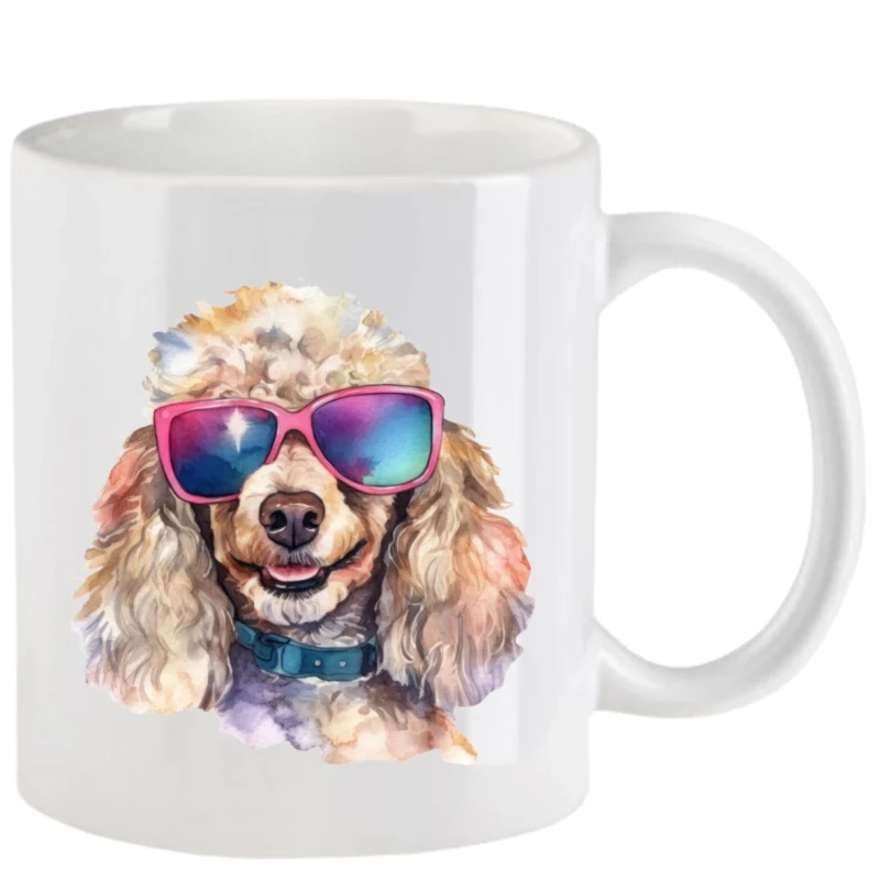 Tasse mit Pudel mit Brille aquarell