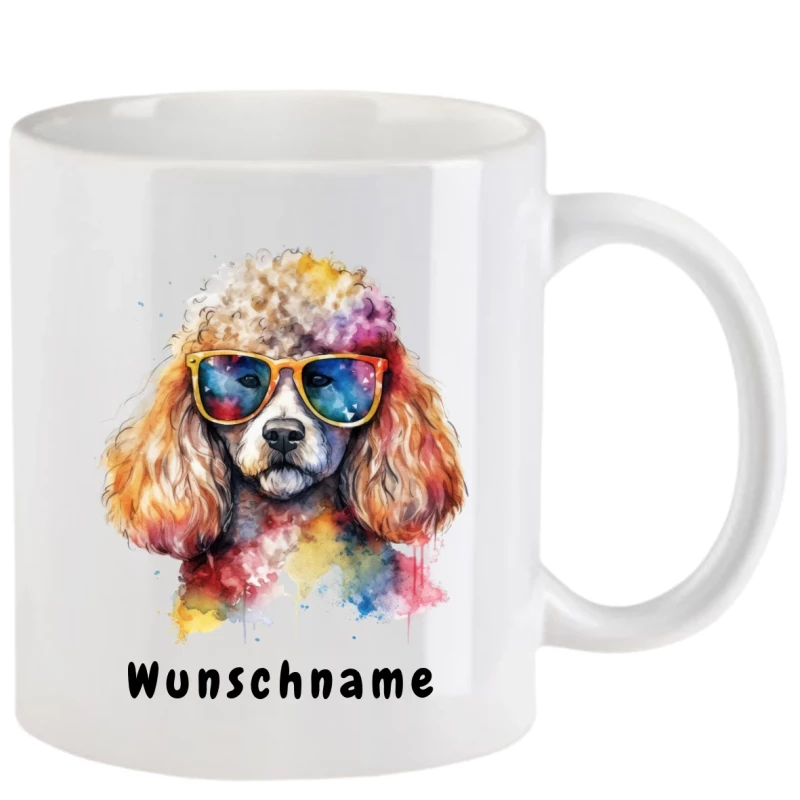 Tasse mit Pudel mit Brille aquarell