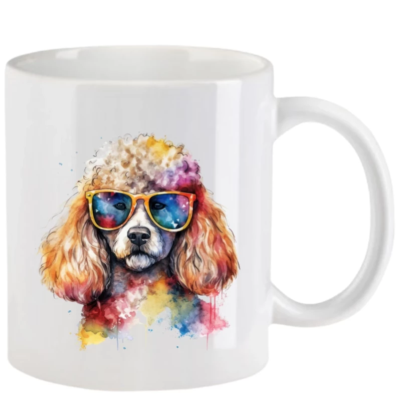 Tasse mit Pudel mit Brille aquarell